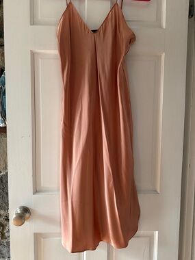 Banana Republic 100% Satin Silk Slip Midi Dress in Blush Peach